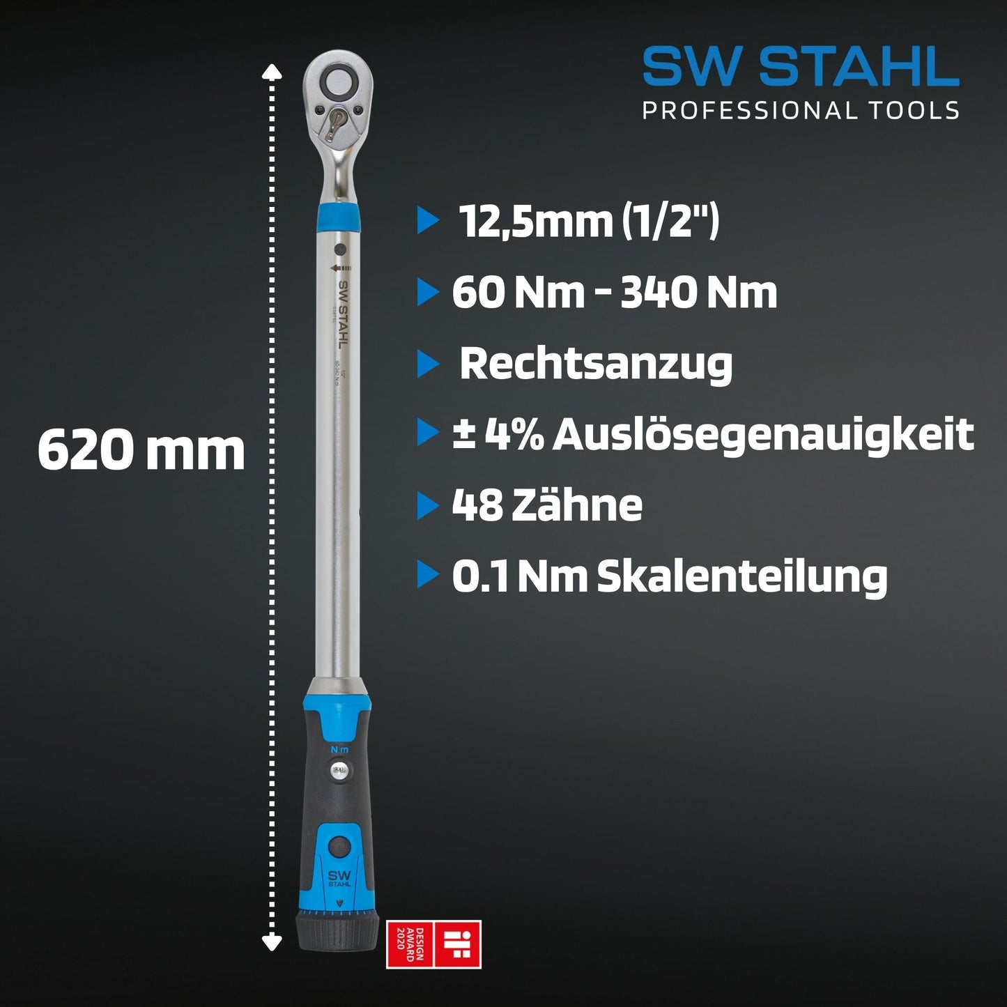 SW-Stahl 03875L Profesjonalny klucz dynamometryczny, 1/2" cala, 60-340 Nm