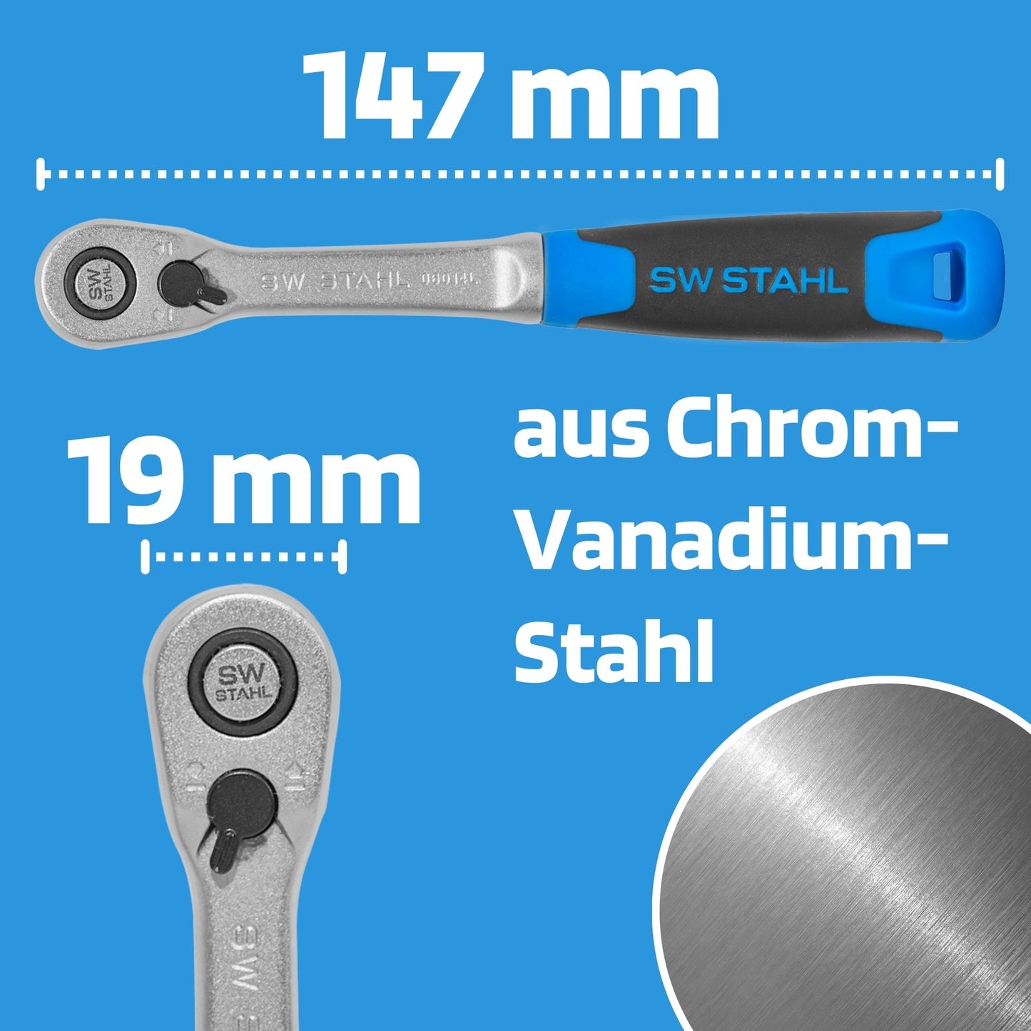 SW-Stahl 06014L 1/4" cala grzechotka dwustronna, smukla konstrukcja