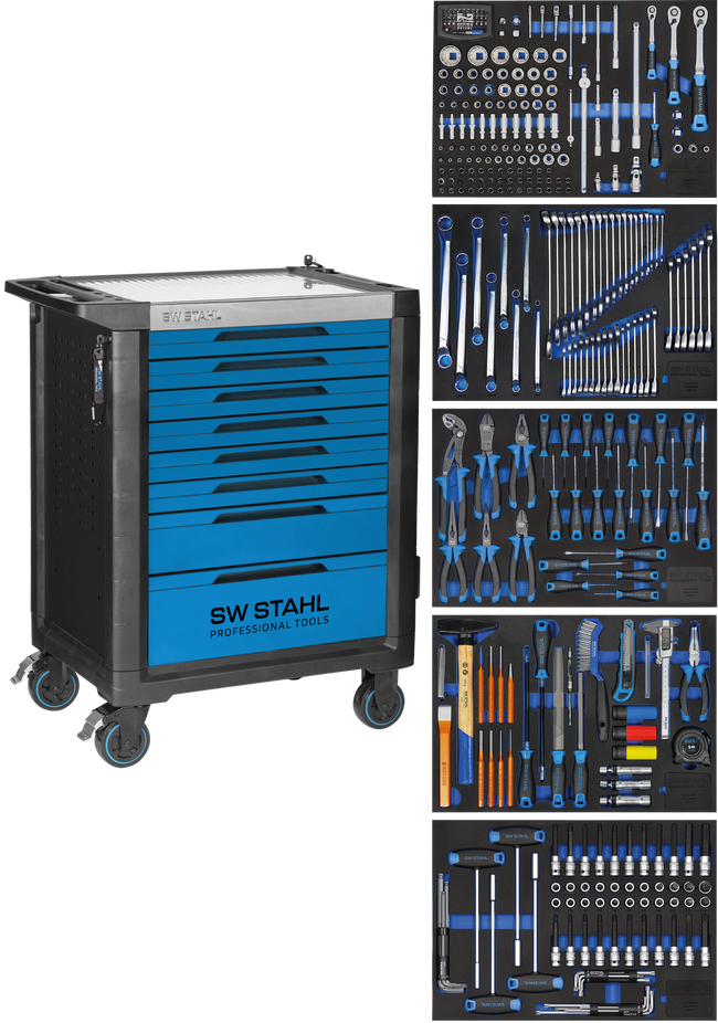 SW-Stahl Z3110 Profesjonalny wózek warsztatowy TT801, niebieski, wyposazony, 341 szt.