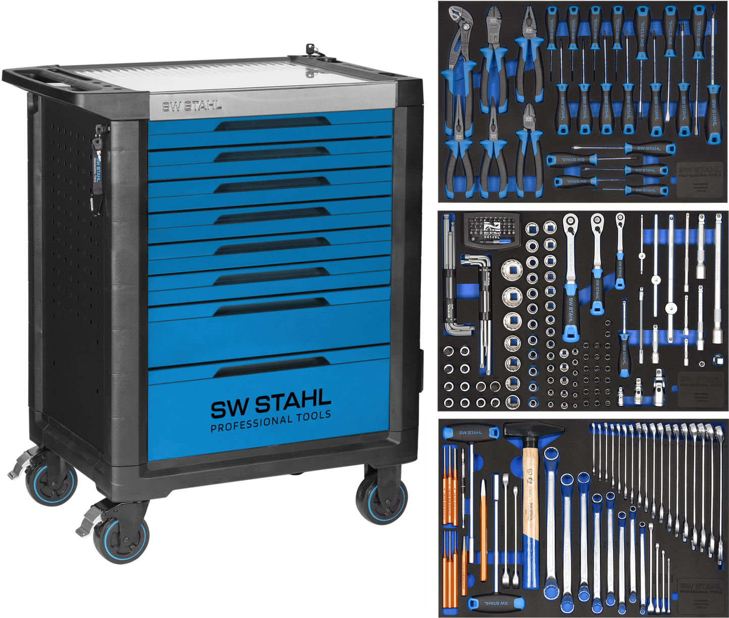 SW-Stahl Z3116 Profesjonalny wózek warsztatowy TT801, niebieski, wyposazony, 213 szt.