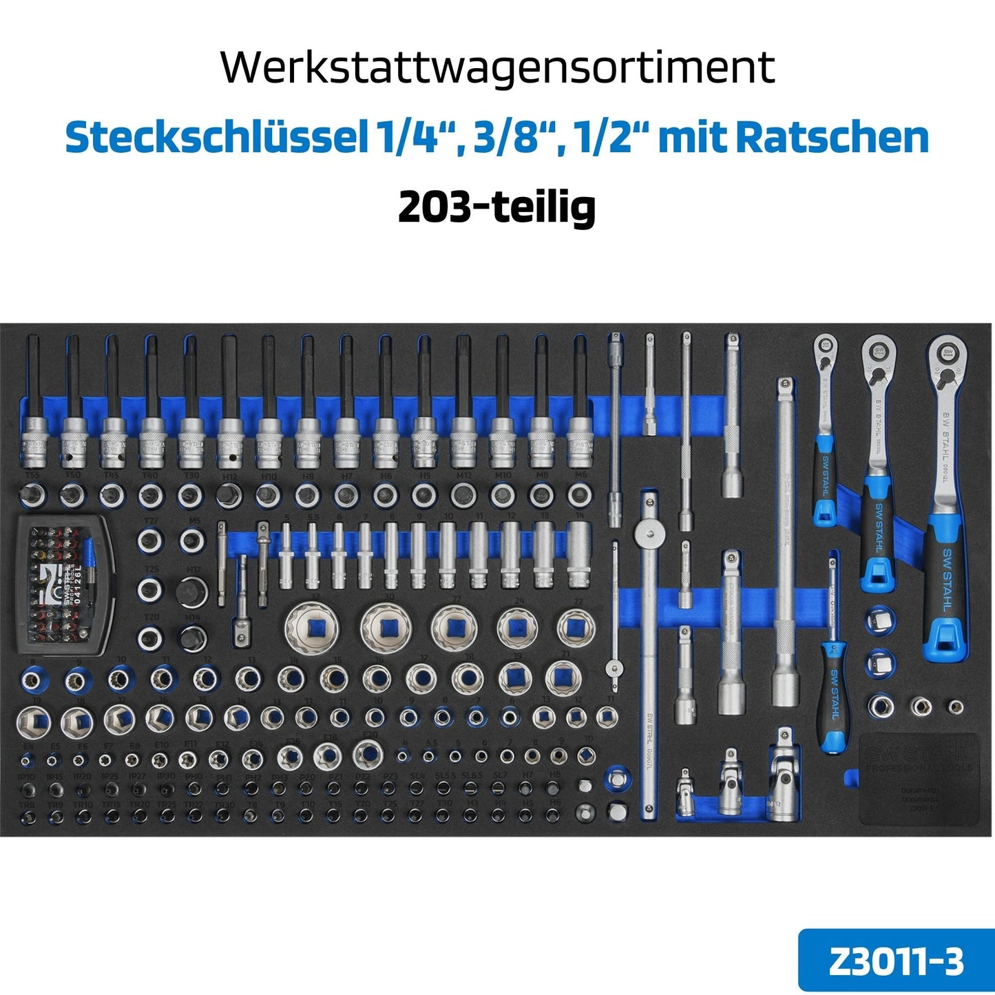 SW-Stahl Z3208 Profesjonalny wózek warsztatowy TT802, niebieski, wyposazony, 304 szt.