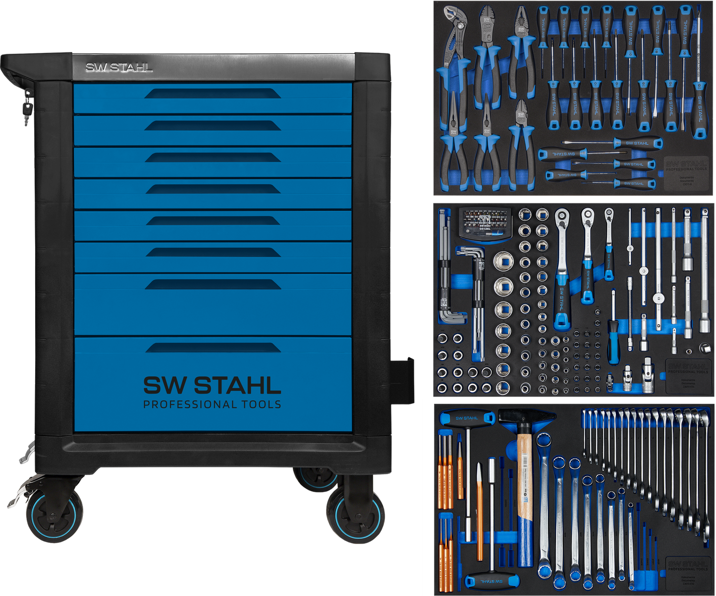 SW-Stahl Z3116 Profesjonalny wózek warsztatowy TT801, niebieski, wyposazony, 213 szt.