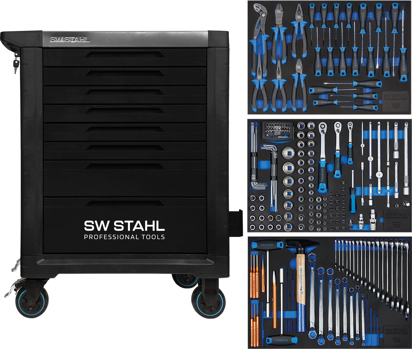SW-Stahl Z3117 Profesjonalny wózek warsztatowy TT801, czarny, wyposazony, 213 szt.